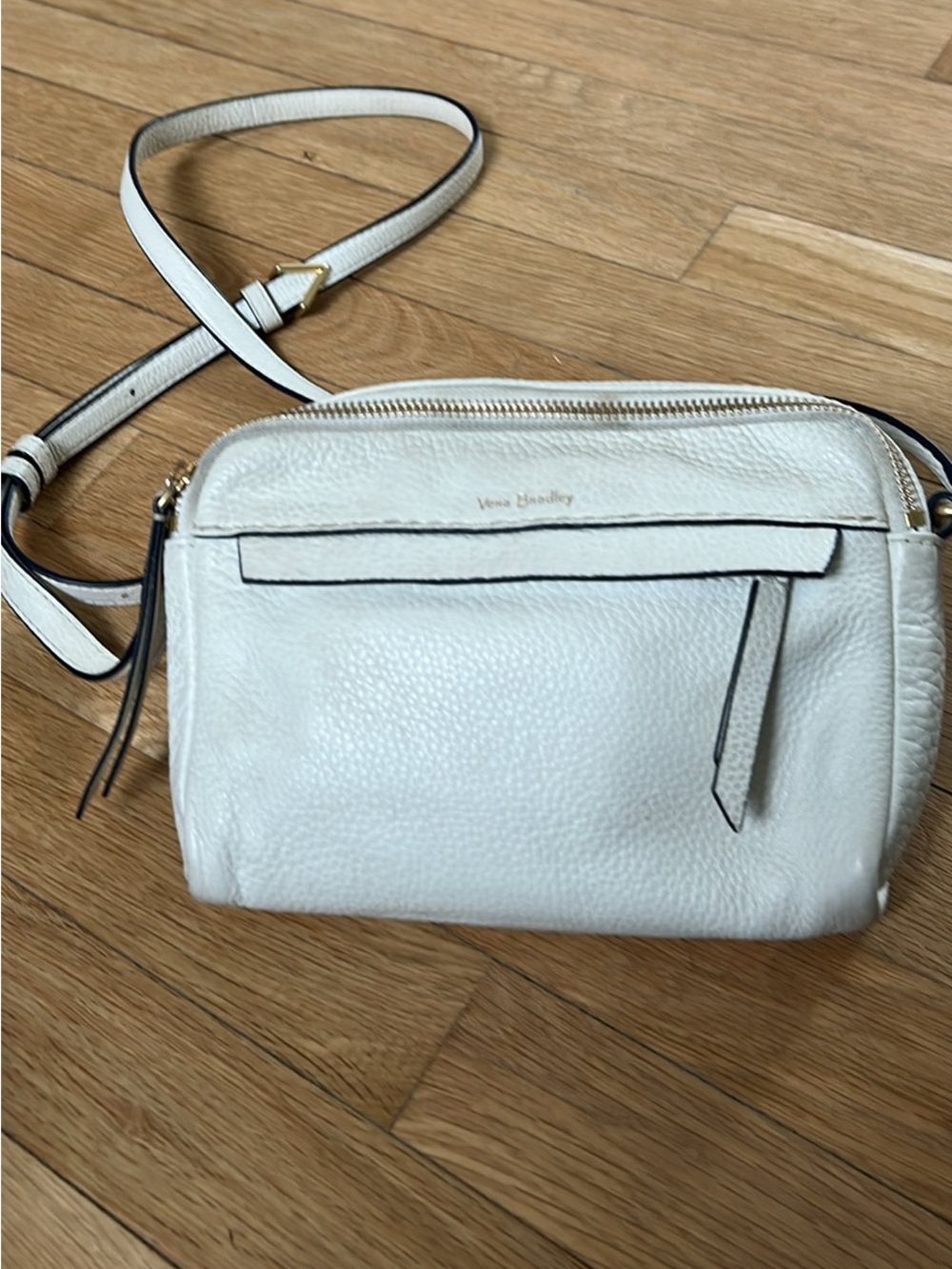 Vera Bradley Cream Pebbled Leather Crossbody with Gold Hardware